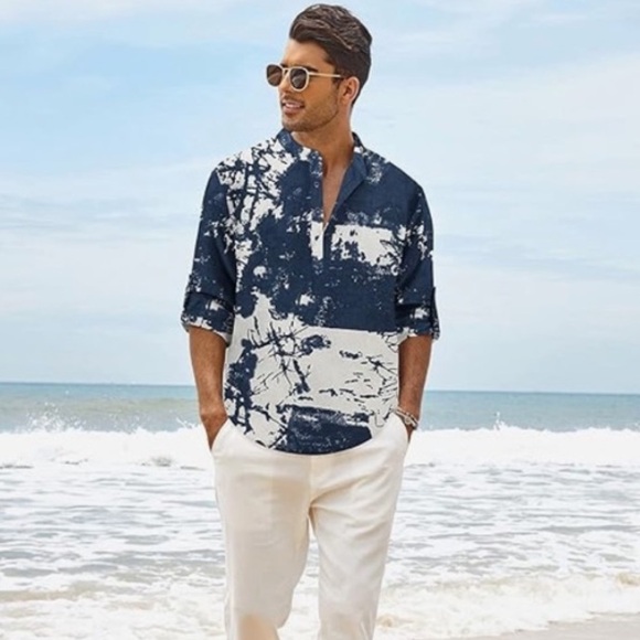 COOFANDY Other - NWT COOFANDY man’s navy/white long sleeve Henley, neck, cotton shirt size XXL